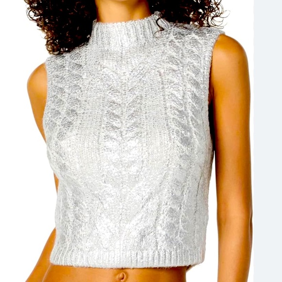 The Drop Sweaters - The Drop Women’s Metalic Silver Cropped Sleeveless Sweater/Vest Like nEW Medium